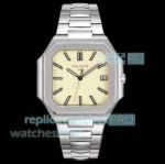 Swiss Clone Patek Philippe New Beige Embossed Face Cubitus 5821 Stainless Steel Watch 